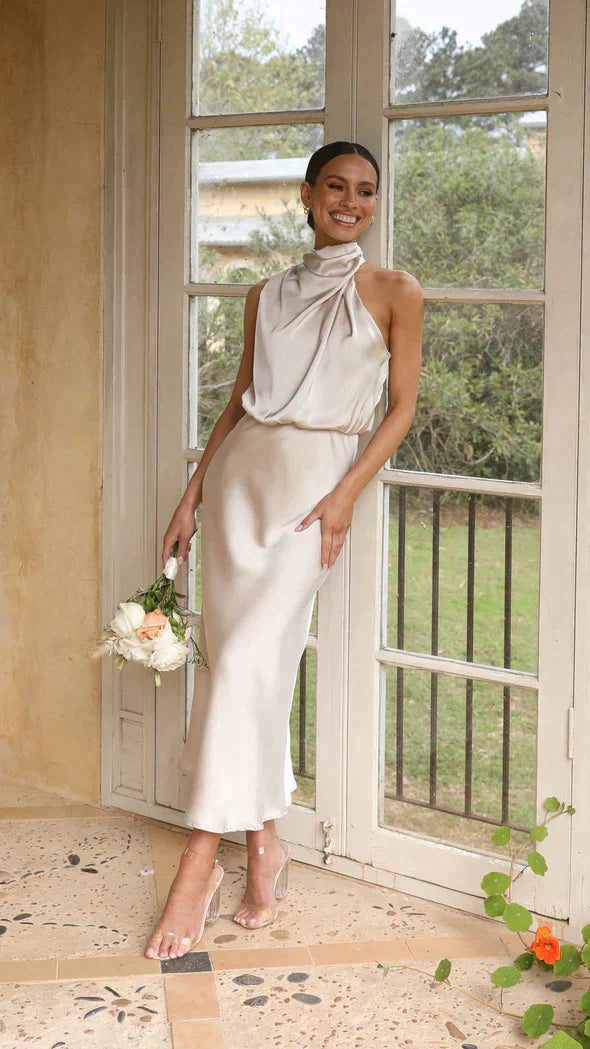 Damen Neckholder-Kleid Midi Elegantes Drapierung - Norvielle