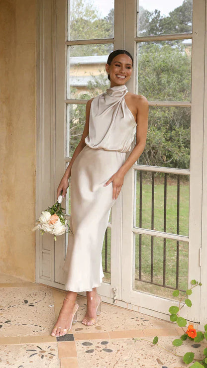 Damen Neckholder-Kleid Midi Elegantes Drapierung - Norvielle