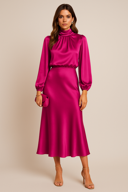 Damen Midikleid Langarm Hochhalter Schnitt