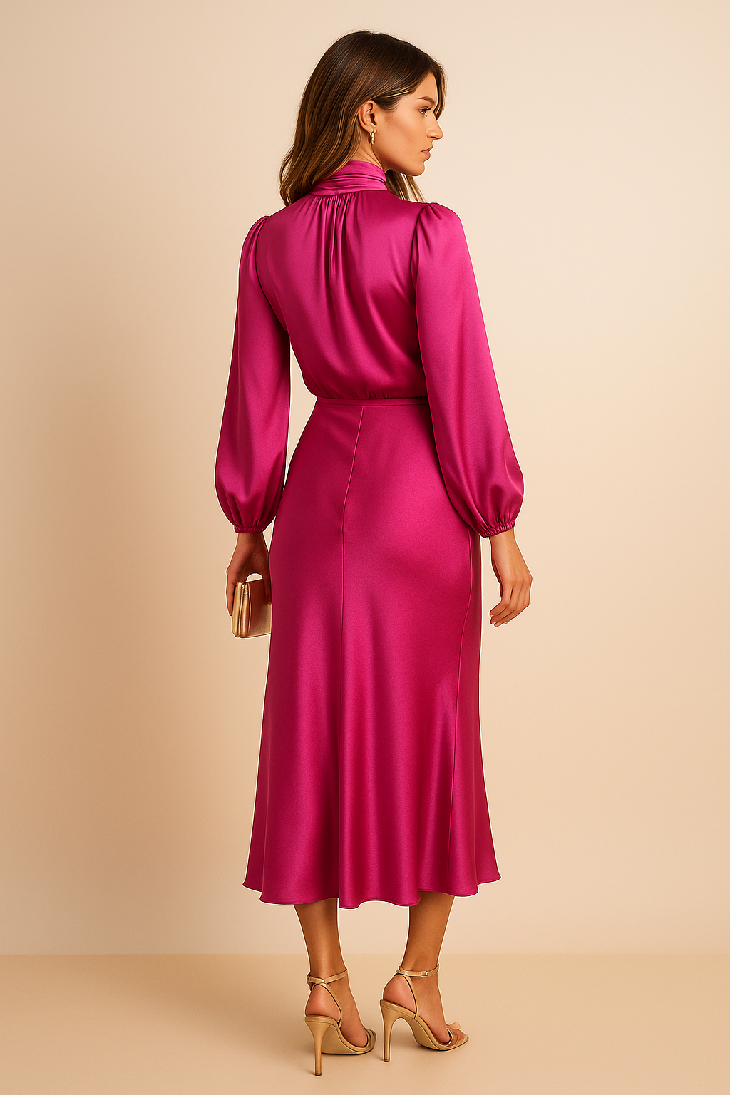 Damen Midikleid Langarm Hochhalter Schnitt
