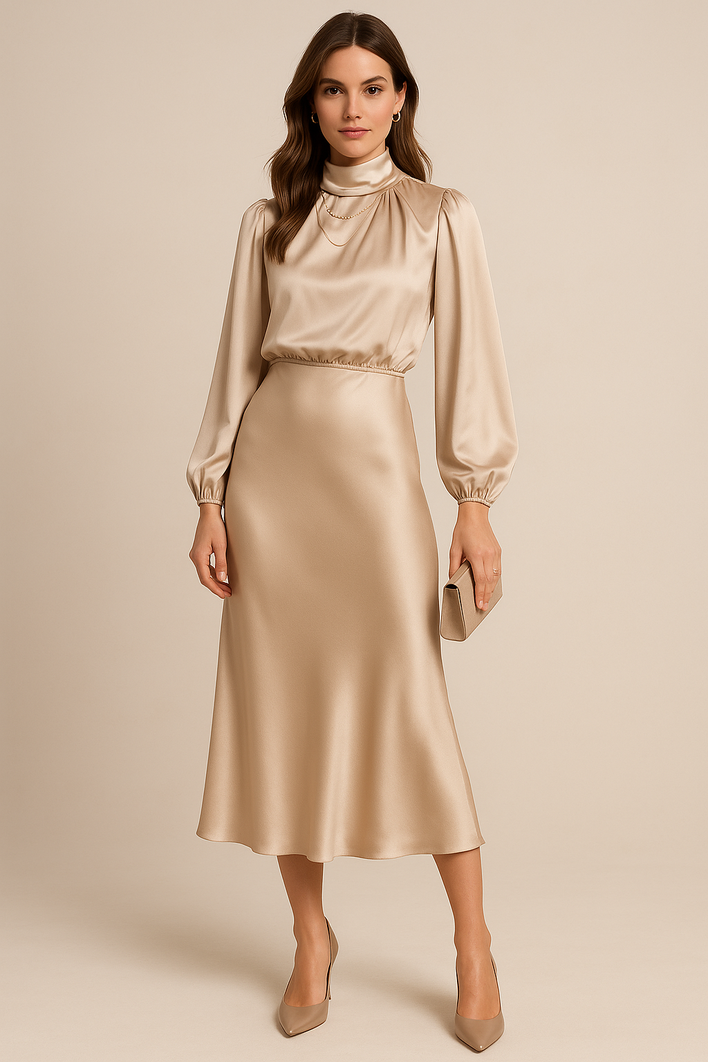 Damen Midikleid Langarm Hochhalter Schnitt - Norvielle