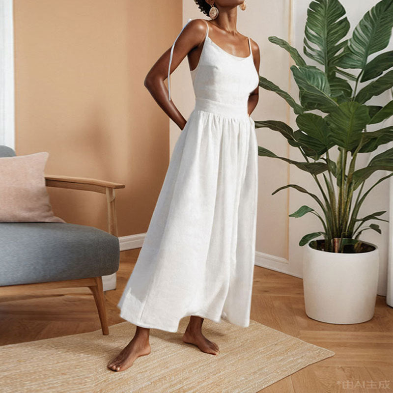 Damen Sommerkleid V-Ausschnitt Rückenausschnitt Midikleid