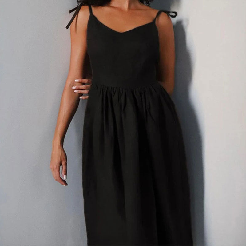 Damen Sommerkleid V-Ausschnitt Rückenausschnitt Midikleid