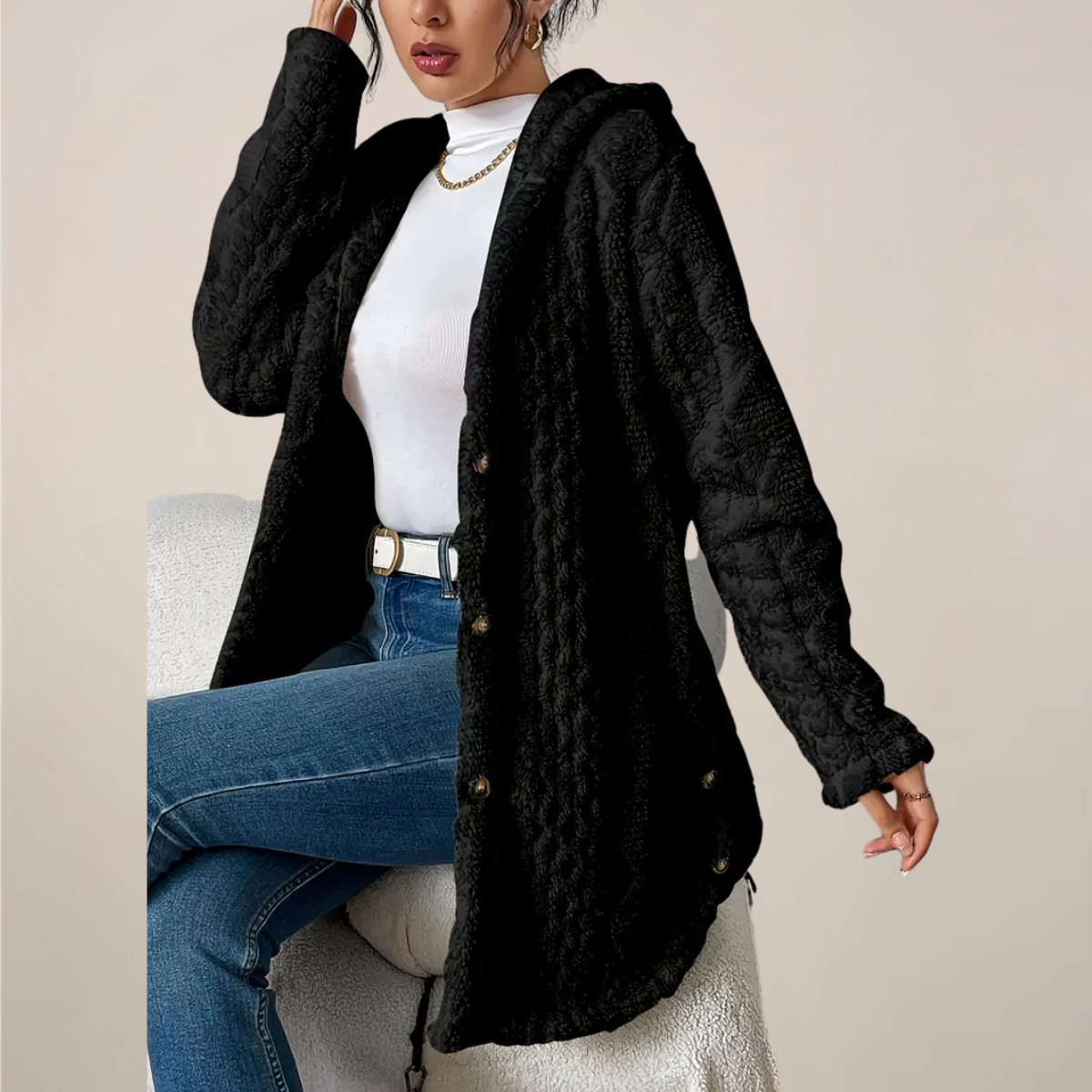 Damen Langjacke Strukturiert Kapuzenjacke Winterjacke