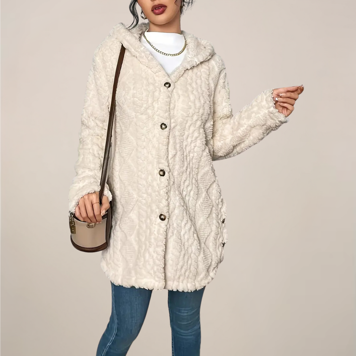 Damen Langjacke Strukturiert Kapuzenjacke Winterjacke