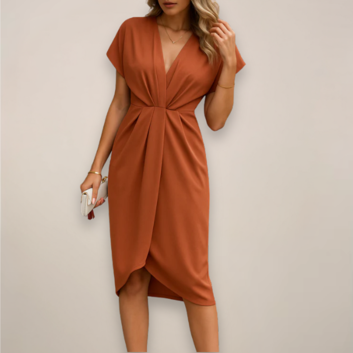 Damen Wickelkleid Midi Elegant Abendkleid