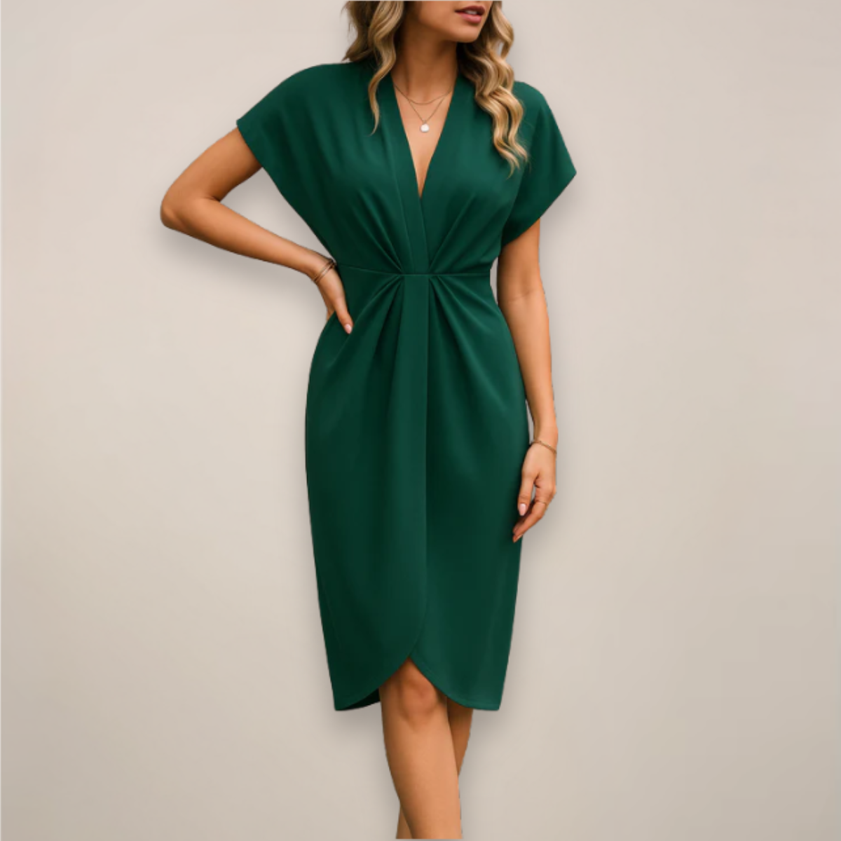Damen Sommerkleid Kurzarm Mit Schlitz Midilänge