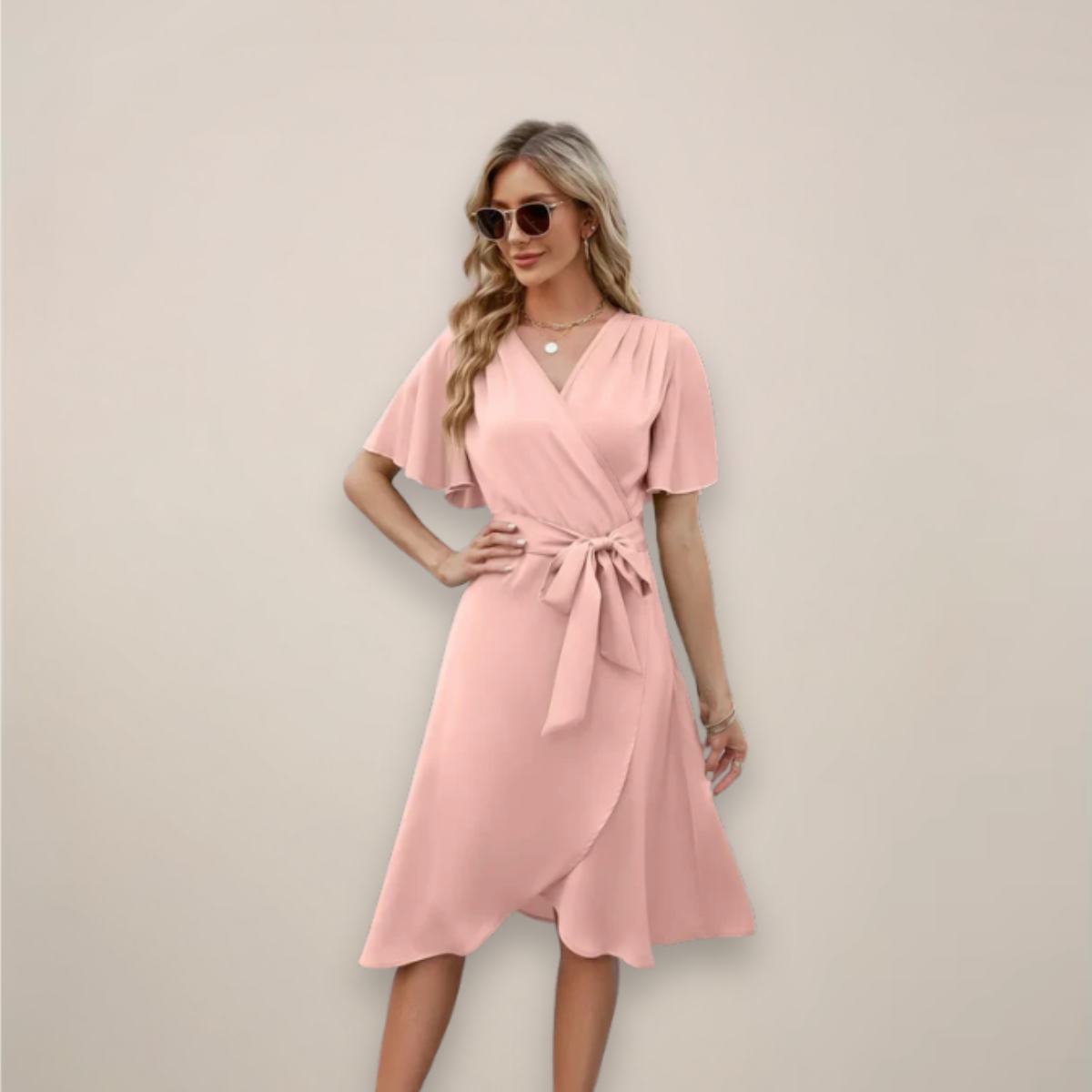 Damen Wickelkleid Midi mit Frontknoten