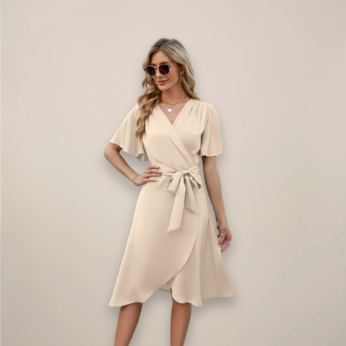 Damen Wickelkleid Midi mit Frontknoten