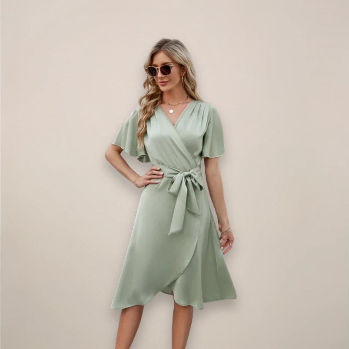 Damen Wickelkleid Midi mit Frontknoten