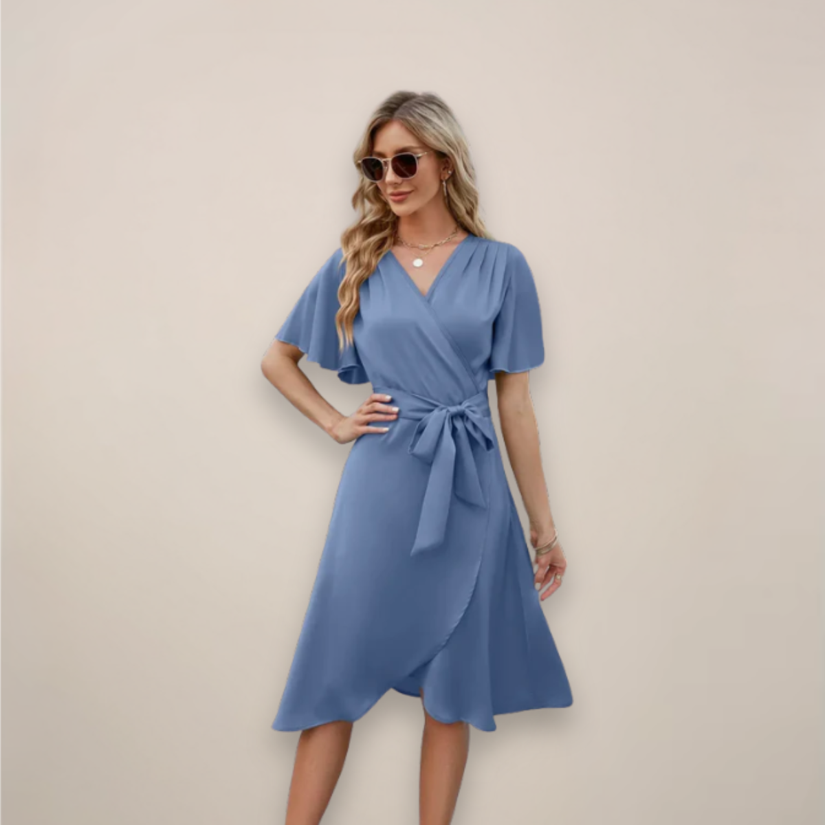 Damen Wickelkleid Midi mit Frontknoten - Norvielle