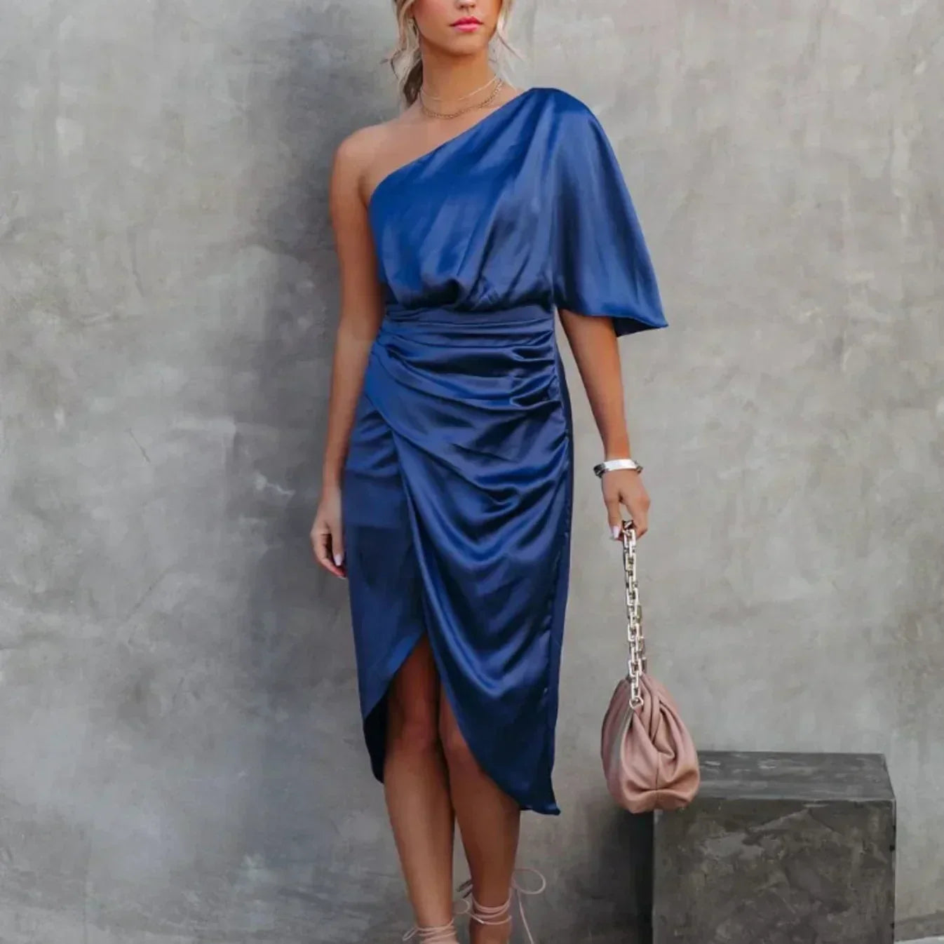 Damen Wickelkleid Elegantes One-Shoulder-Design Minikleid