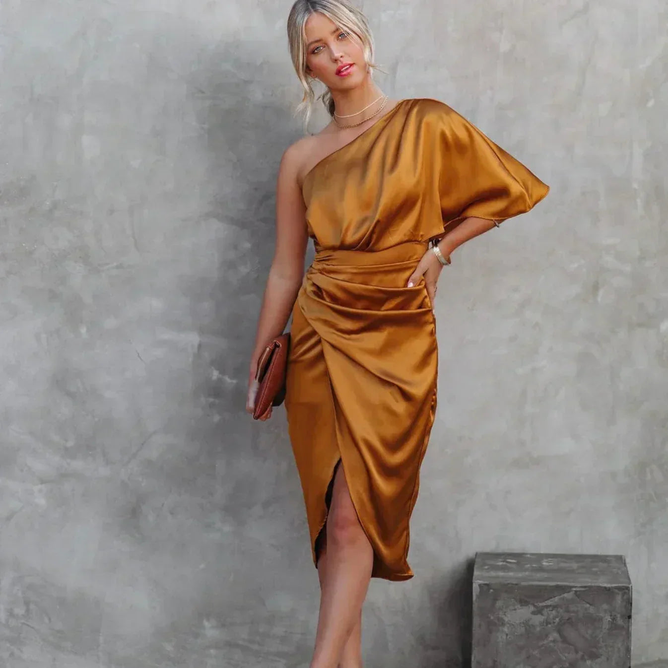 Damen Wickelkleid Elegantes One-Shoulder-Design Minikleid