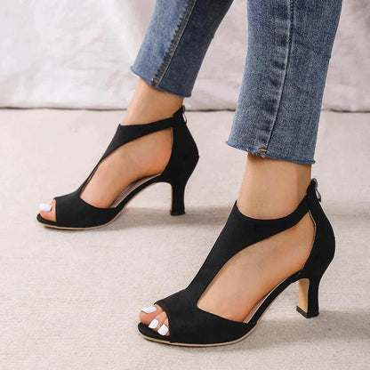 Damen High Heels Offene Zehen Reißverschluss Schuhe