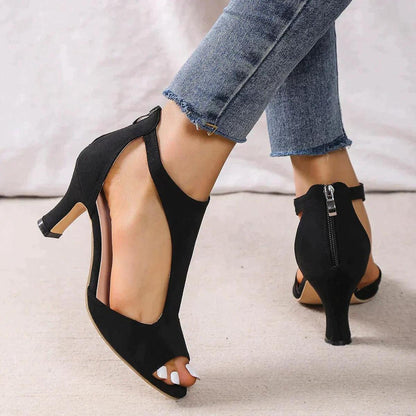 Damen High Heels Offene Zehen Reißverschluss Schuhe