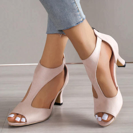 Damen High Heels Offene Zehen Reißverschluss Schuhe Schwarz - Norvielle