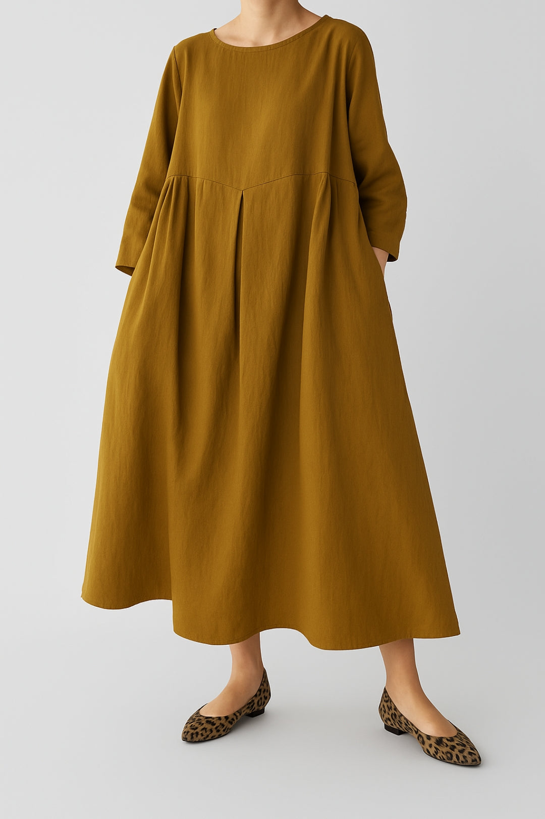 Damen Lässiges Midikleid mit Vorderfalten Sommerkleid