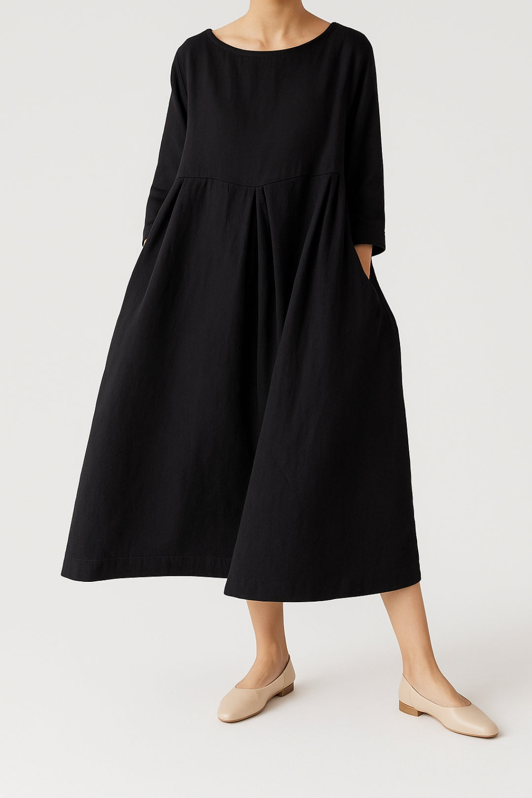 Damen Lässiges Midikleid mit Vorderfalten Sommerkleid