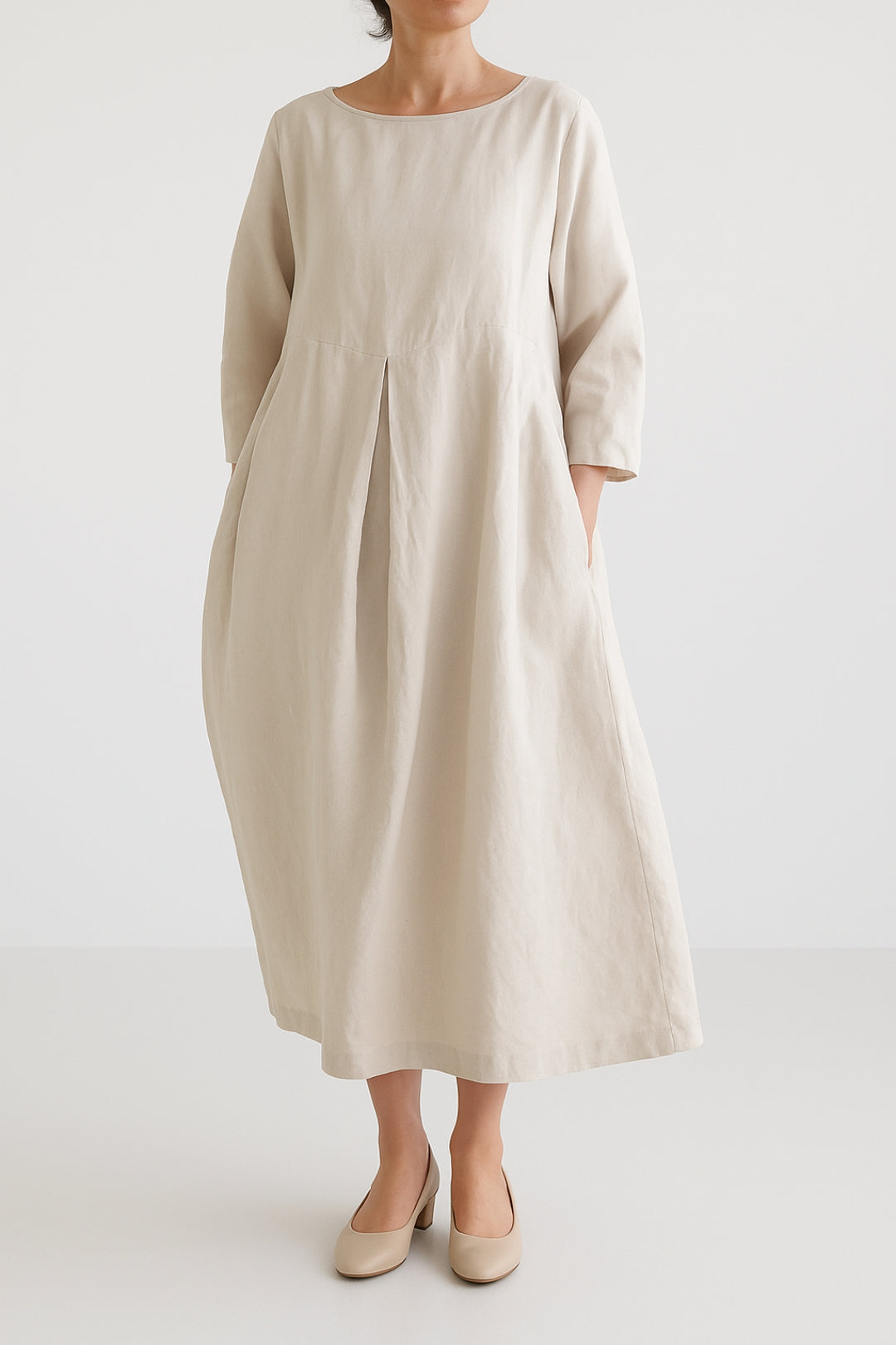 Damen Lässiges Midikleid mit Vorderfalten Sommerkleid