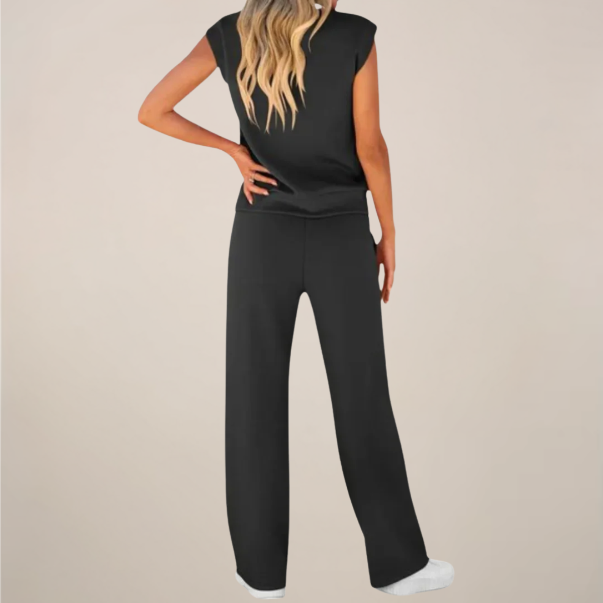Damen Ärmelloses Oberteil Hose Set mit Kordelzug
