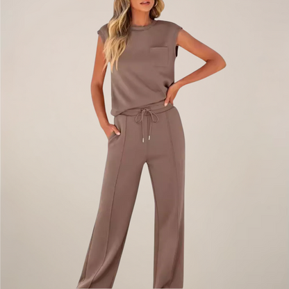 Damen Ärmelloses Oberteil Hose Set mit Kordelzug