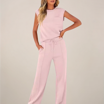 Damen Ärmelloses Oberteil Hose Set mit Kordelzug