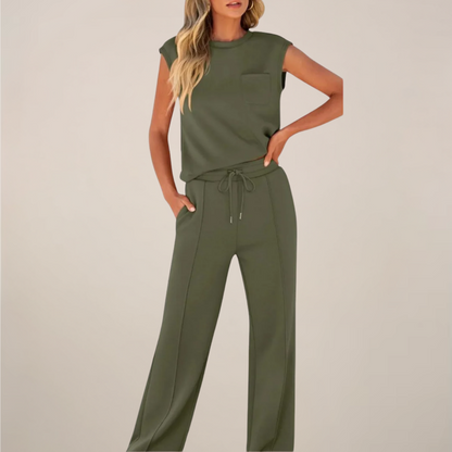 Damen Ärmelloses Oberteil Hose Set mit Kordelzug