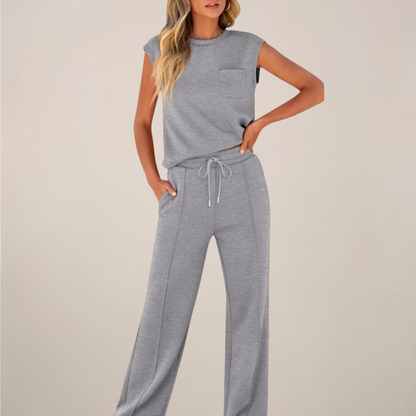 Damen Ärmelloses Oberteil Hose Set mit Kordelzug
