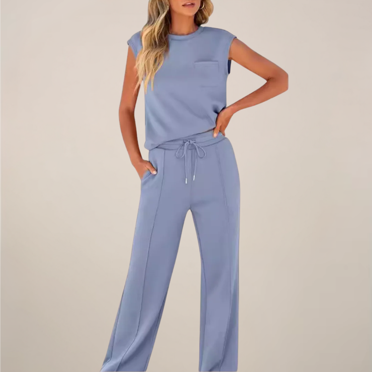 Damen Ärmelloses Oberteil Hose Set mit Kordelzug