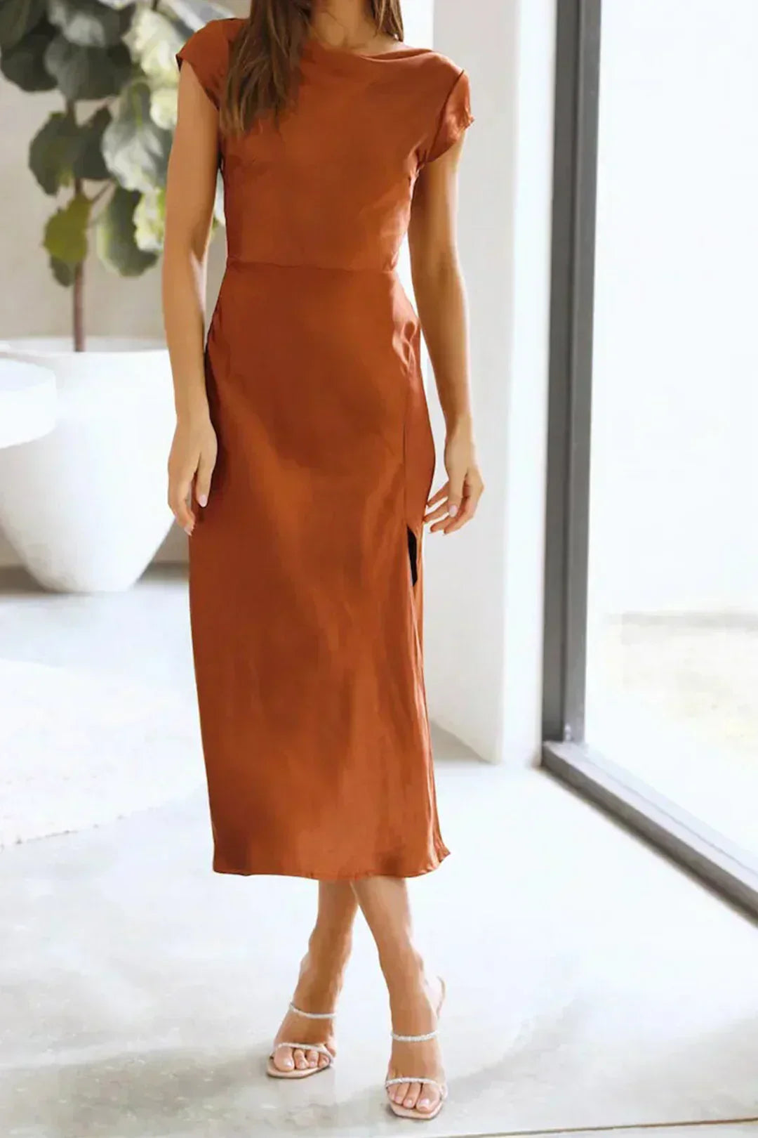 Damen Einfaches Midikleid Mit Slip Elegant