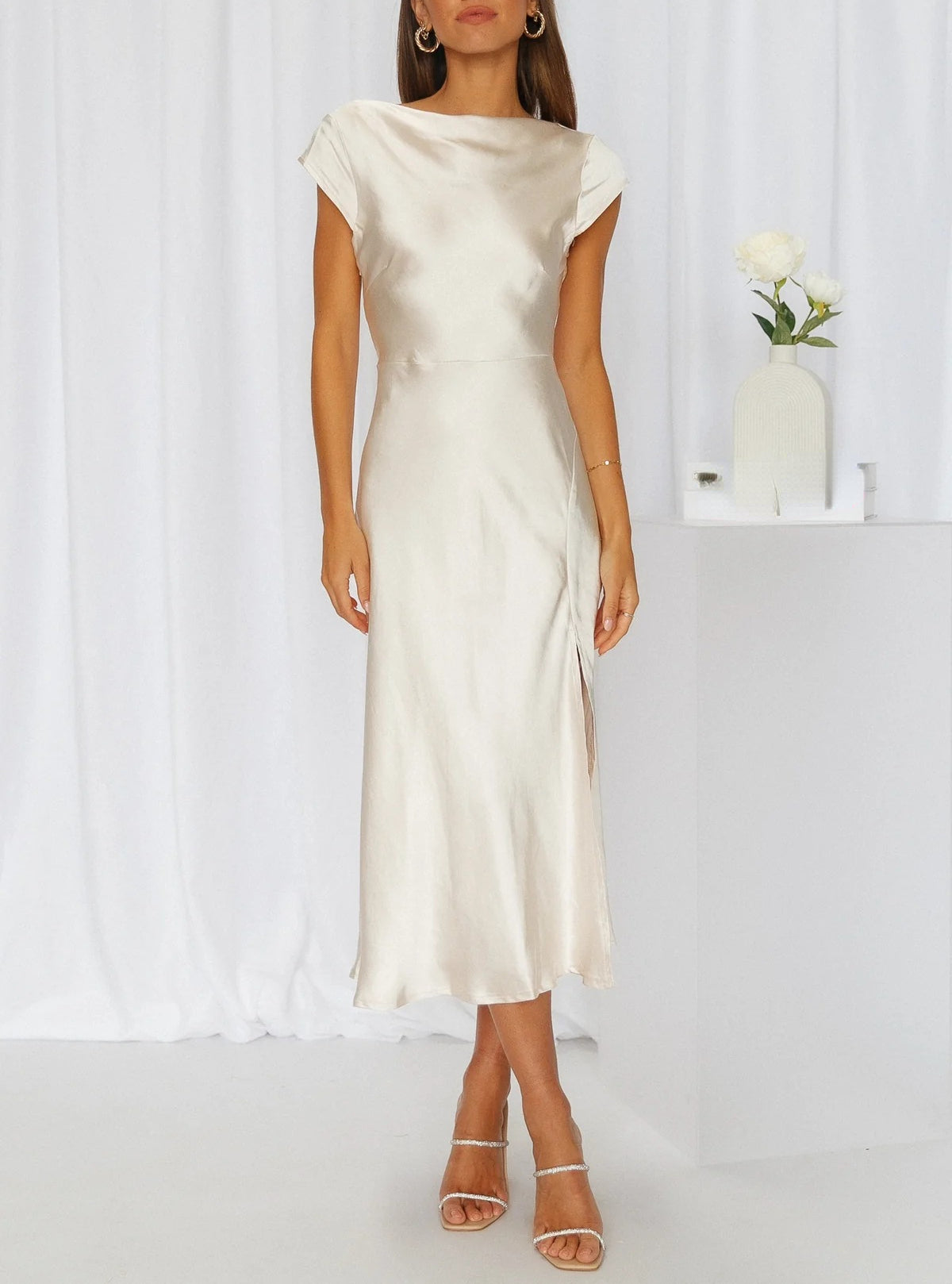 Damen Einfaches Midikleid Mit Slip Elegant