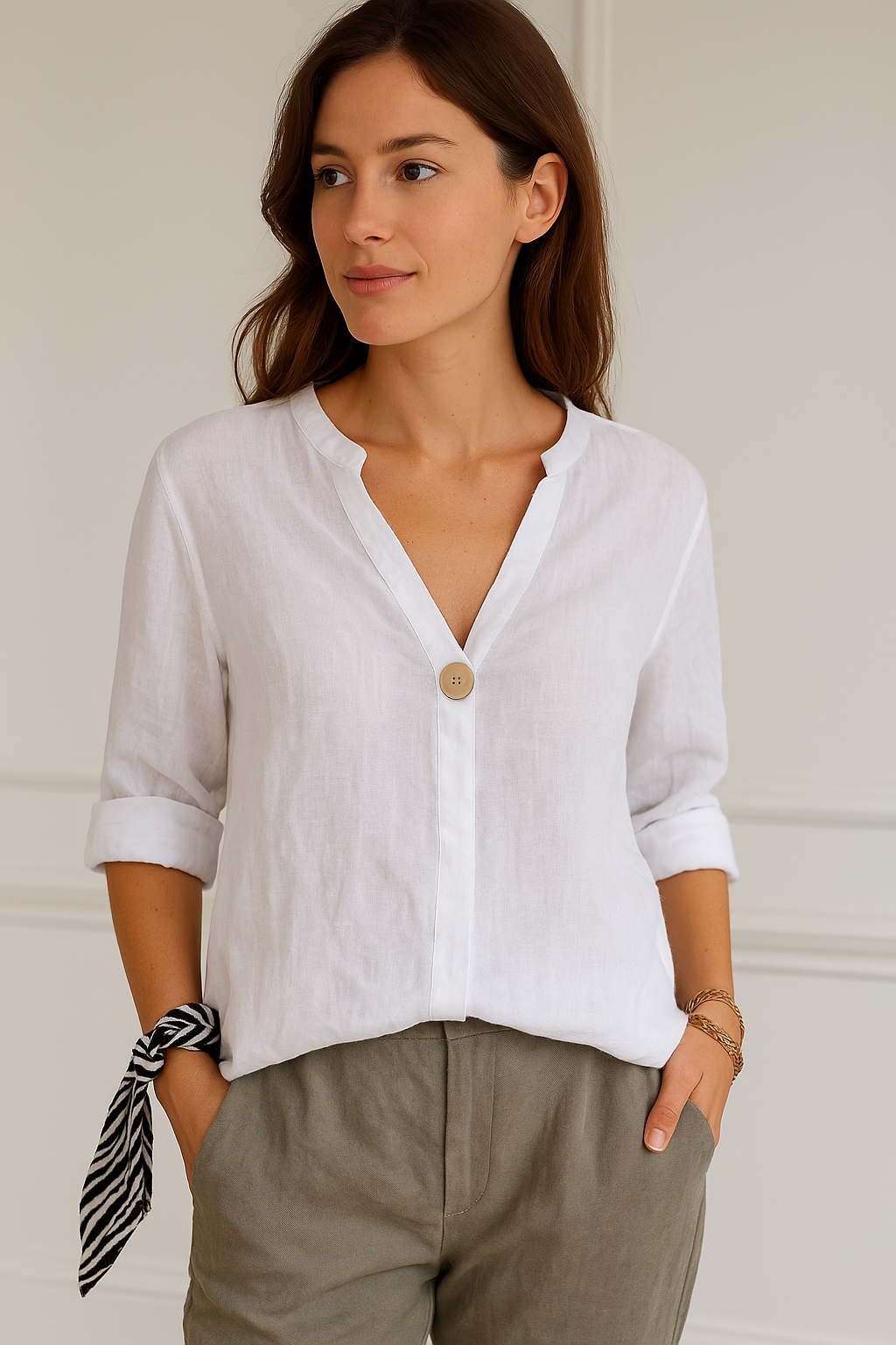 Damen Bluse V-Ausschnitt locker sitzend