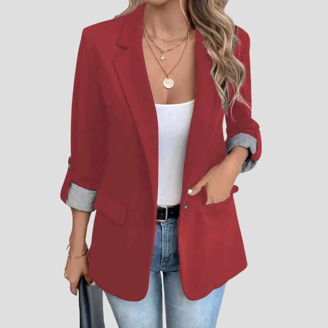 Damen Slimfit Blazer Einreihig Hochgekrempelte Ärmel