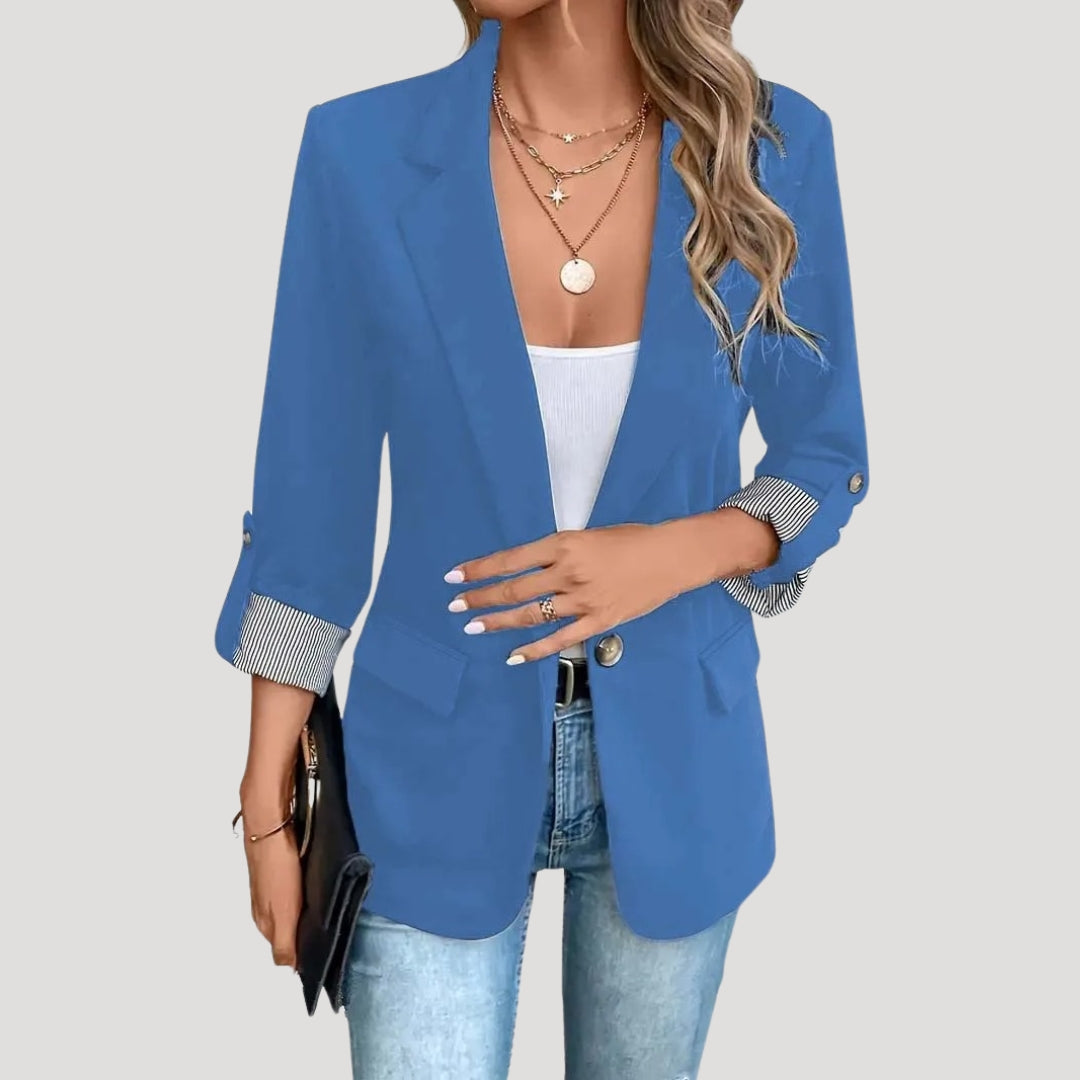 Damen Slimfit Blazer Einreihig Hochgekrempelte Ärmel