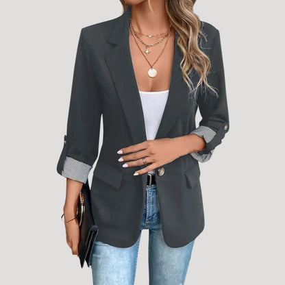 Damen Slimfit Blazer Einreihig Hochgekrempelte Ärmel