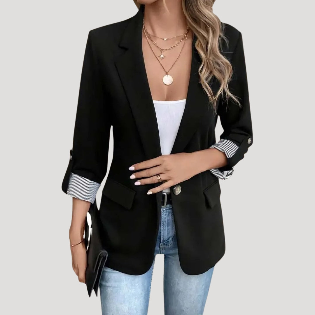 Damen Slimfit Blazer Einreihig Hochgekrempelte Ärmel