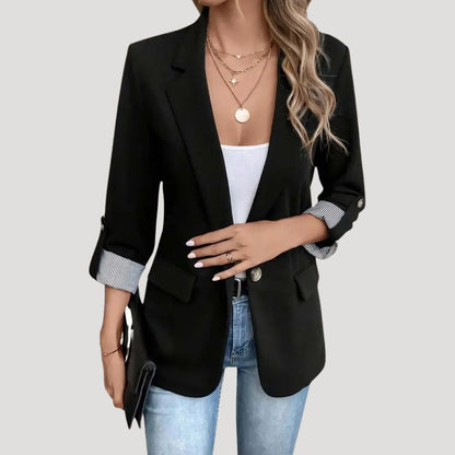 Damen Slimfit Blazer Einreihig Hochgekrempelte Ärmel