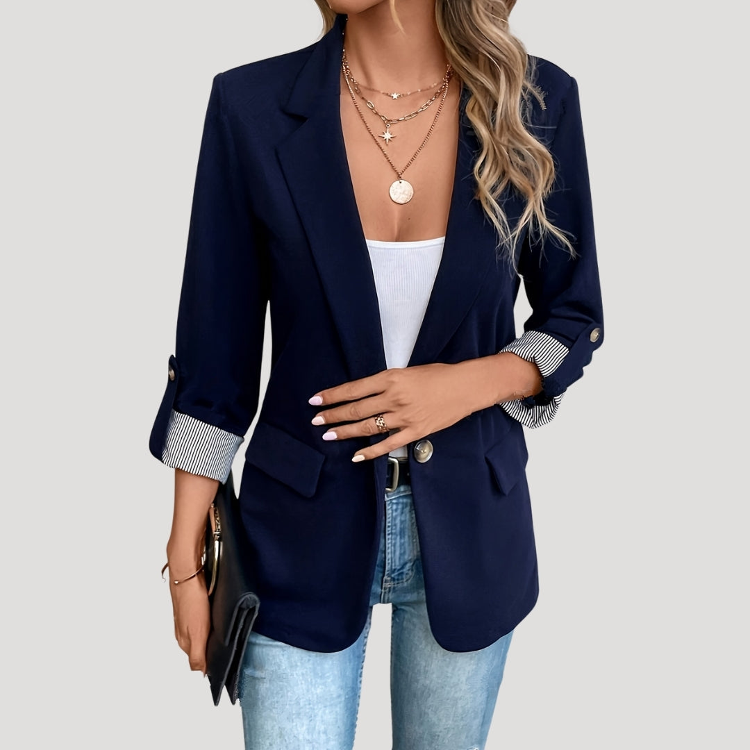 Damen Slimfit Blazer Einreihig Hochgekrempelte Ärmel - Norvielle