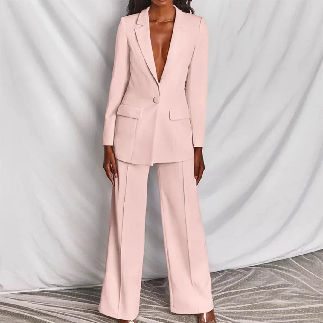 Damen Langbein-Hosenanzug Strukturiert Blazer Modern