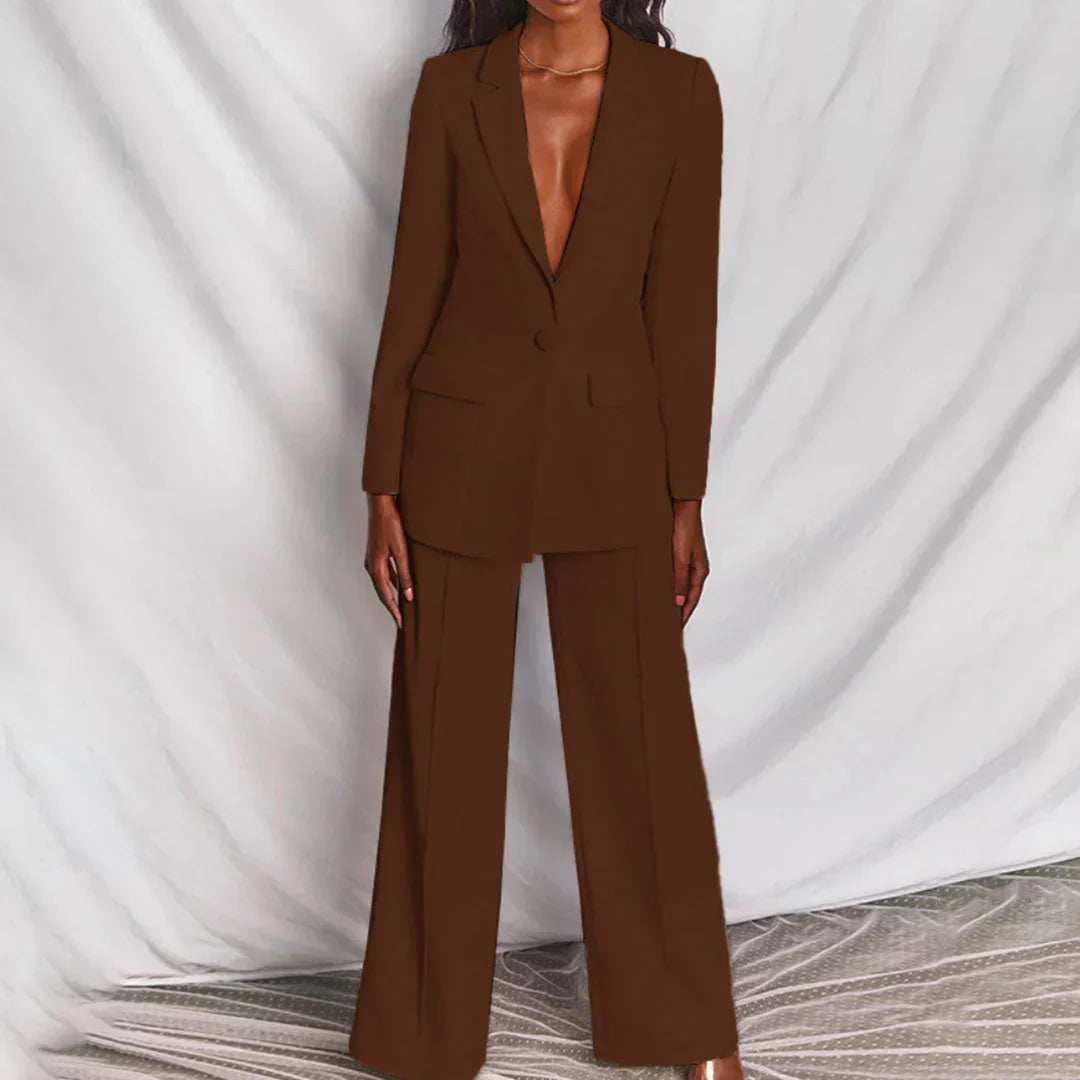 Damen Langbein-Hosenanzug Strukturiert Blazer Modern