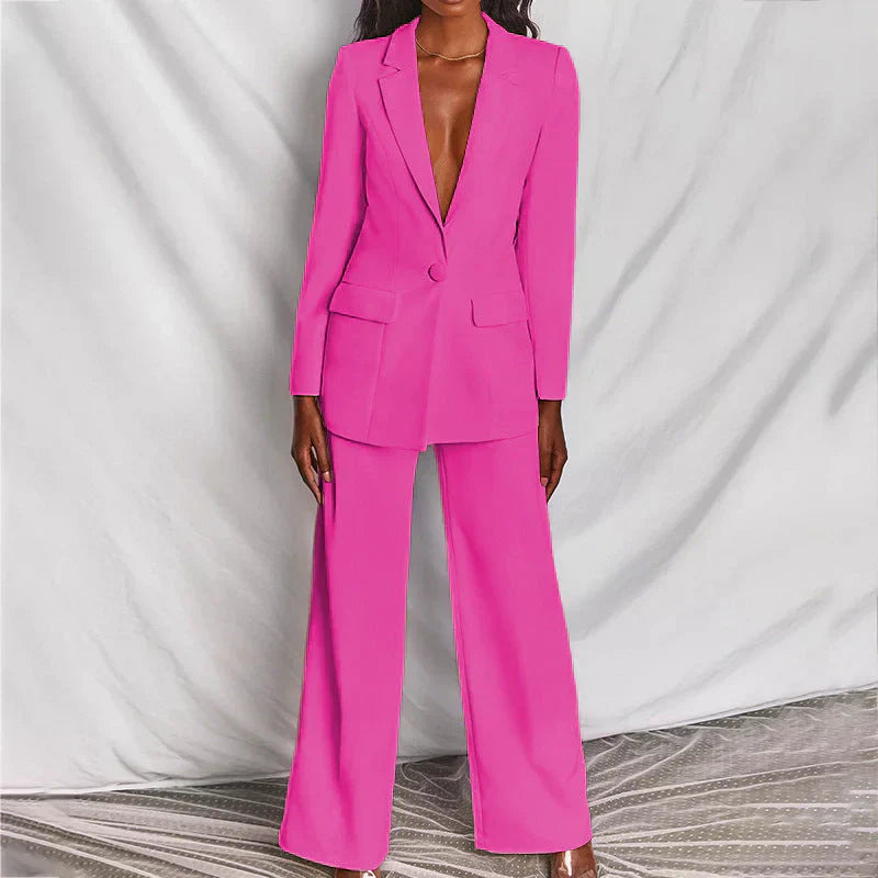 Damen Langbein-Hosenanzug Strukturiert Blazer Modern