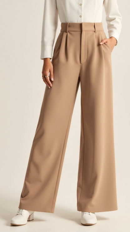 Damen Weitbein-Hose Hochtaillie Komfortabel