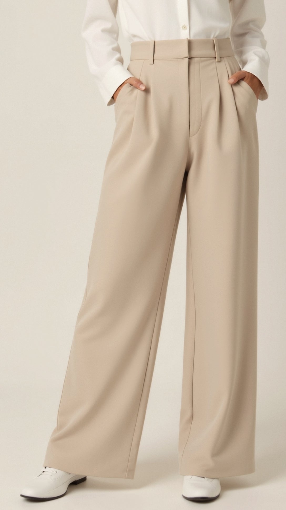 Damen Weitbein-Hose Hochtaillie Komfortabel