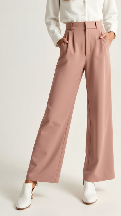 Damen Weitbein-Hose Hochtaillie Komfortabel