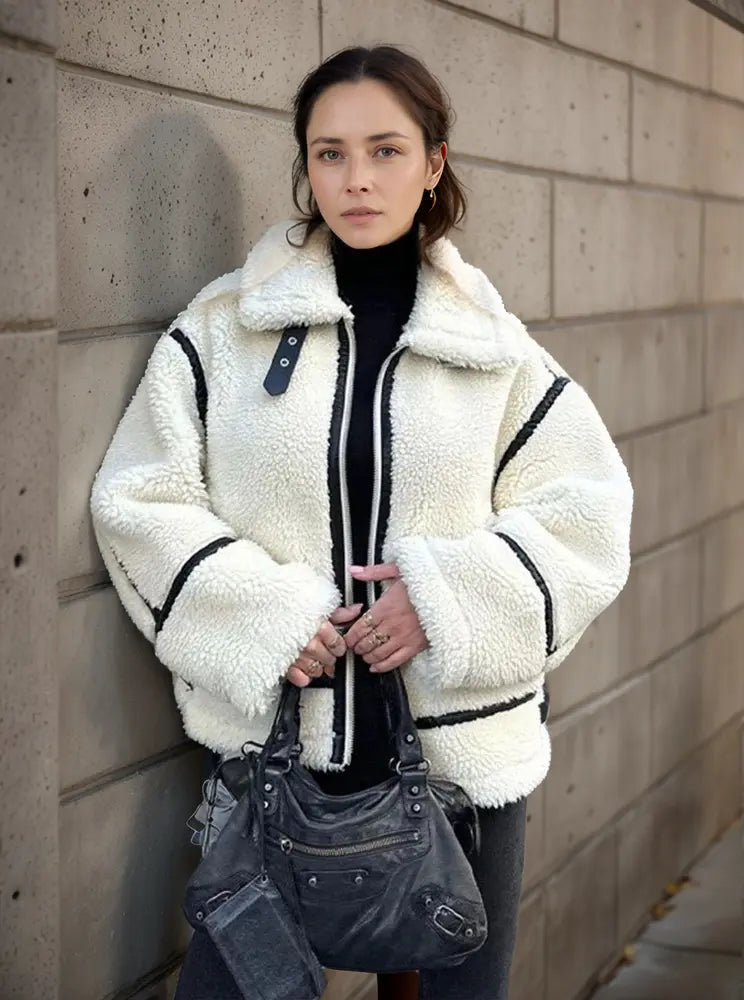 Damenjacke Pelzcollar Colorblock Design - Norvielle