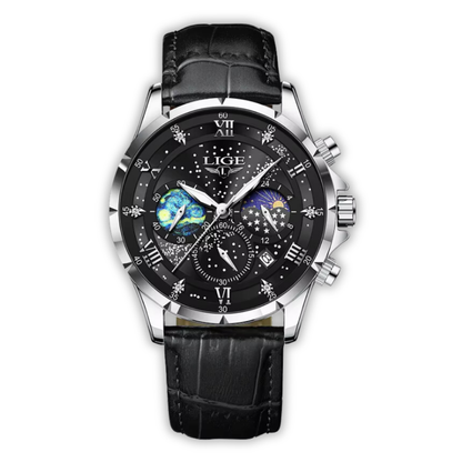 Herren Armbanduhr Mondphase Edelstahl