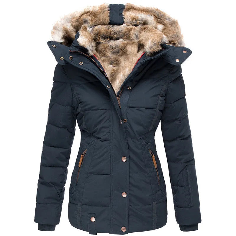 Damen Wintermantel Lang Fellkapuze Warm