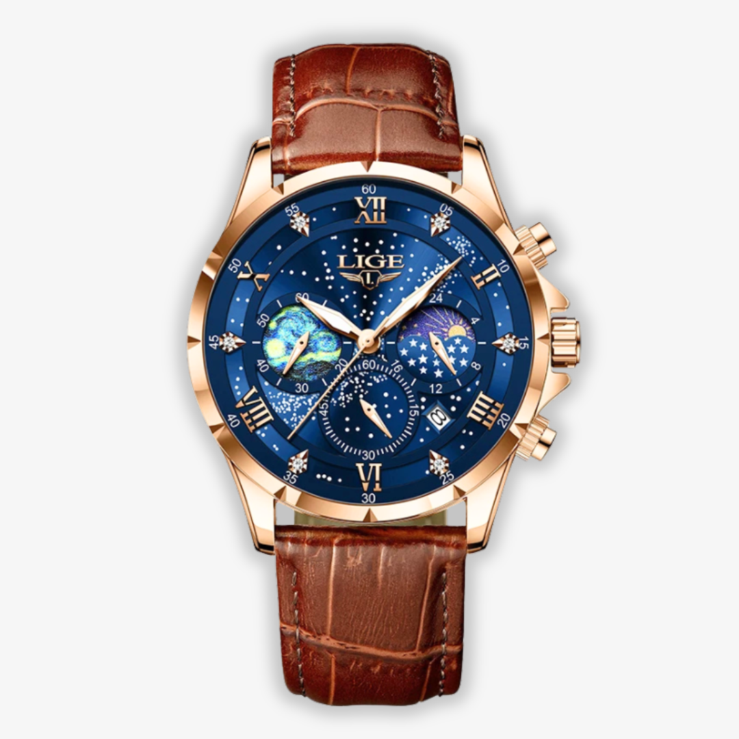 Herren Armbanduhr Mondphase Edelstahl