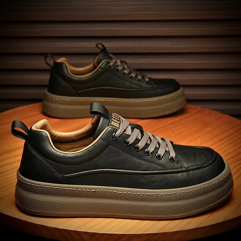 Herren Leder Sneaker Schwarz Sportlich - Norvielle