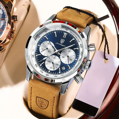Herren Chronograph Armbanduhr Leder Automatik